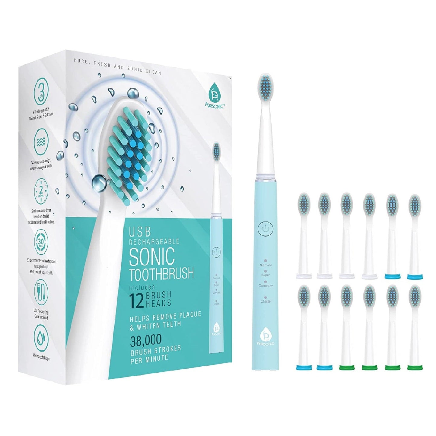 Sonic Toothbrush – 12 Brush Heads, 38,000 Strokes