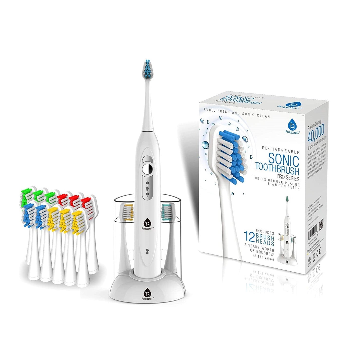 Electric Toothbrush with 12 Brush Heads and Charging Dock