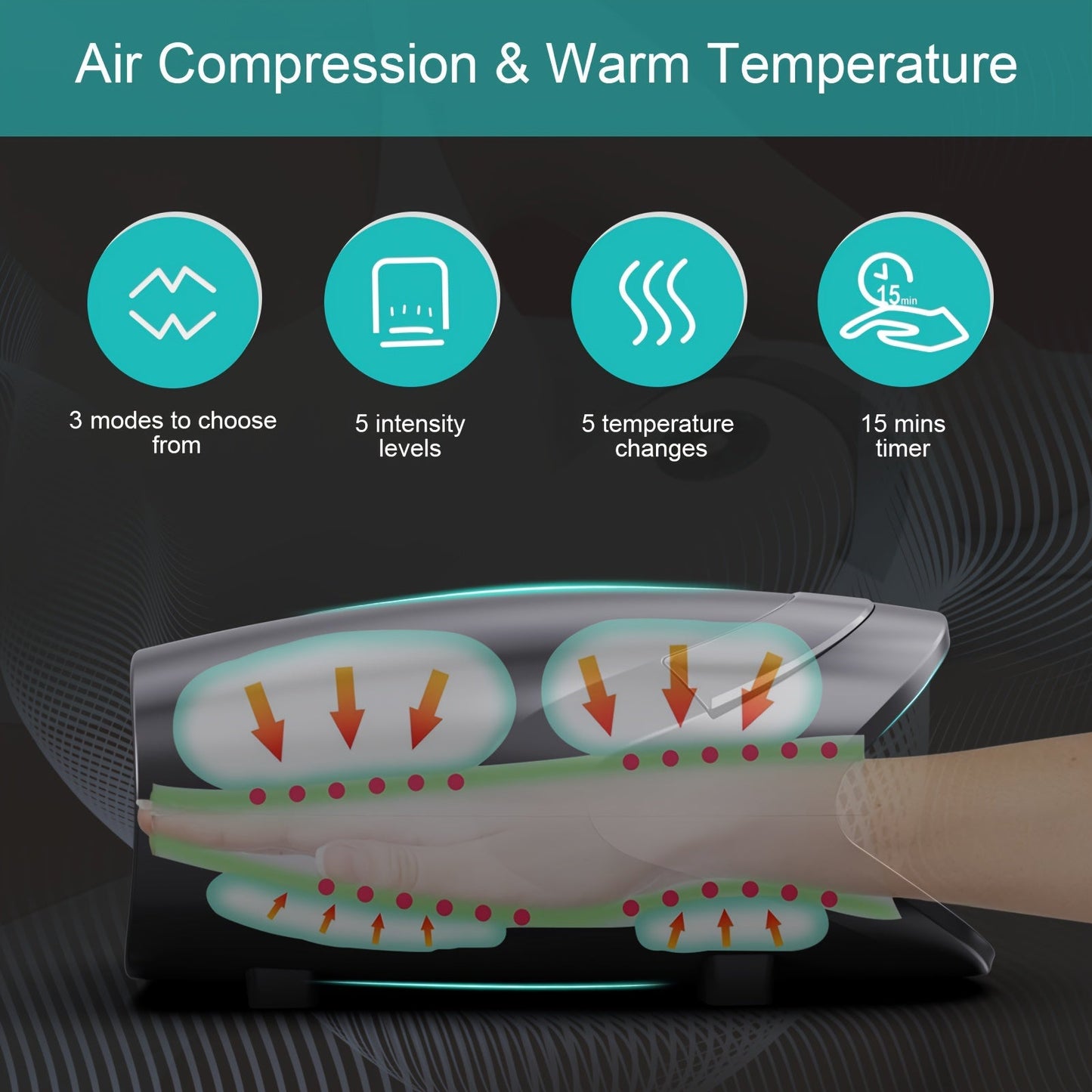 Electric Hand Massager with Heat & Compression(Black)-3