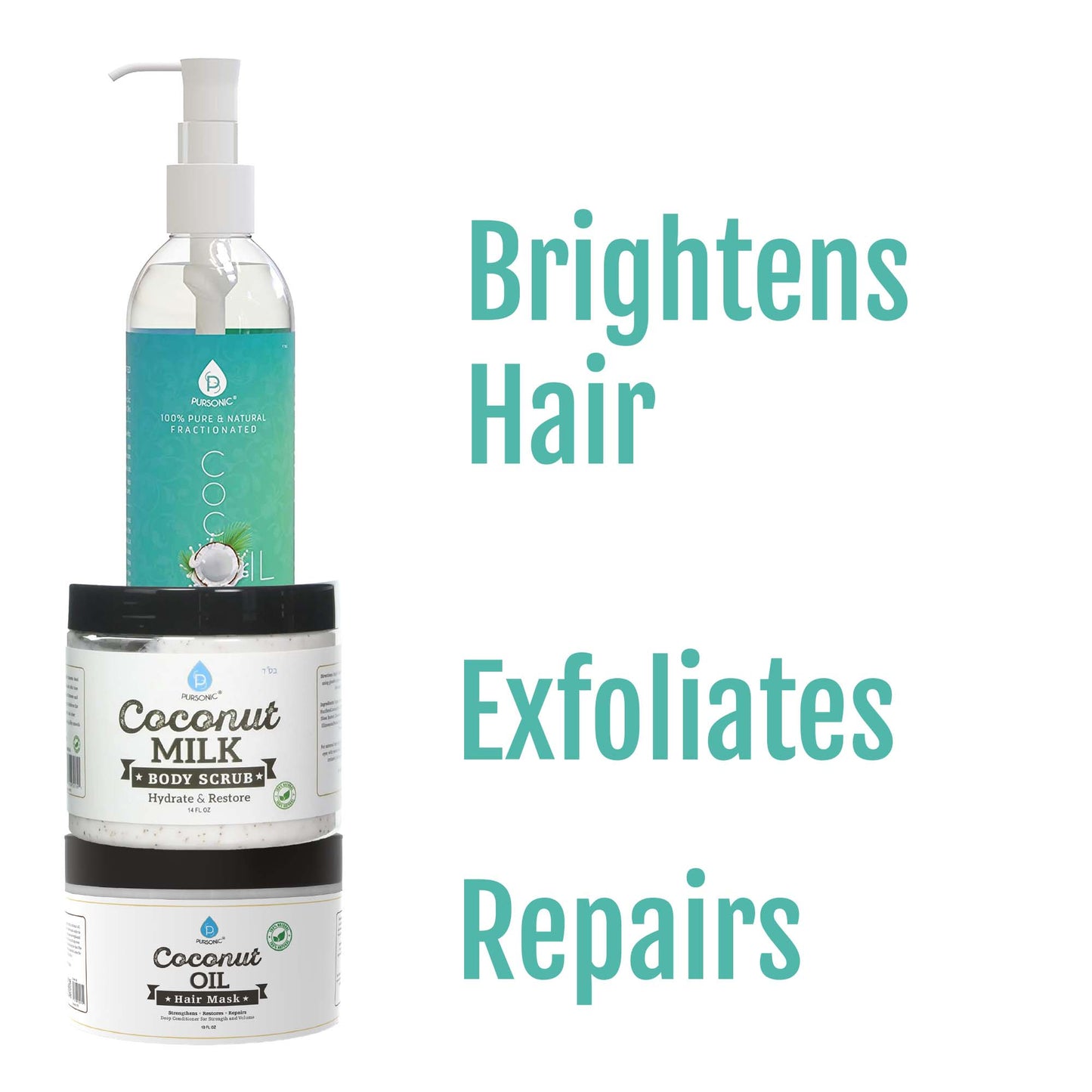 Coconut Self-Care Bundle – Fractionated Oil, Hair Mask + Body Scrub