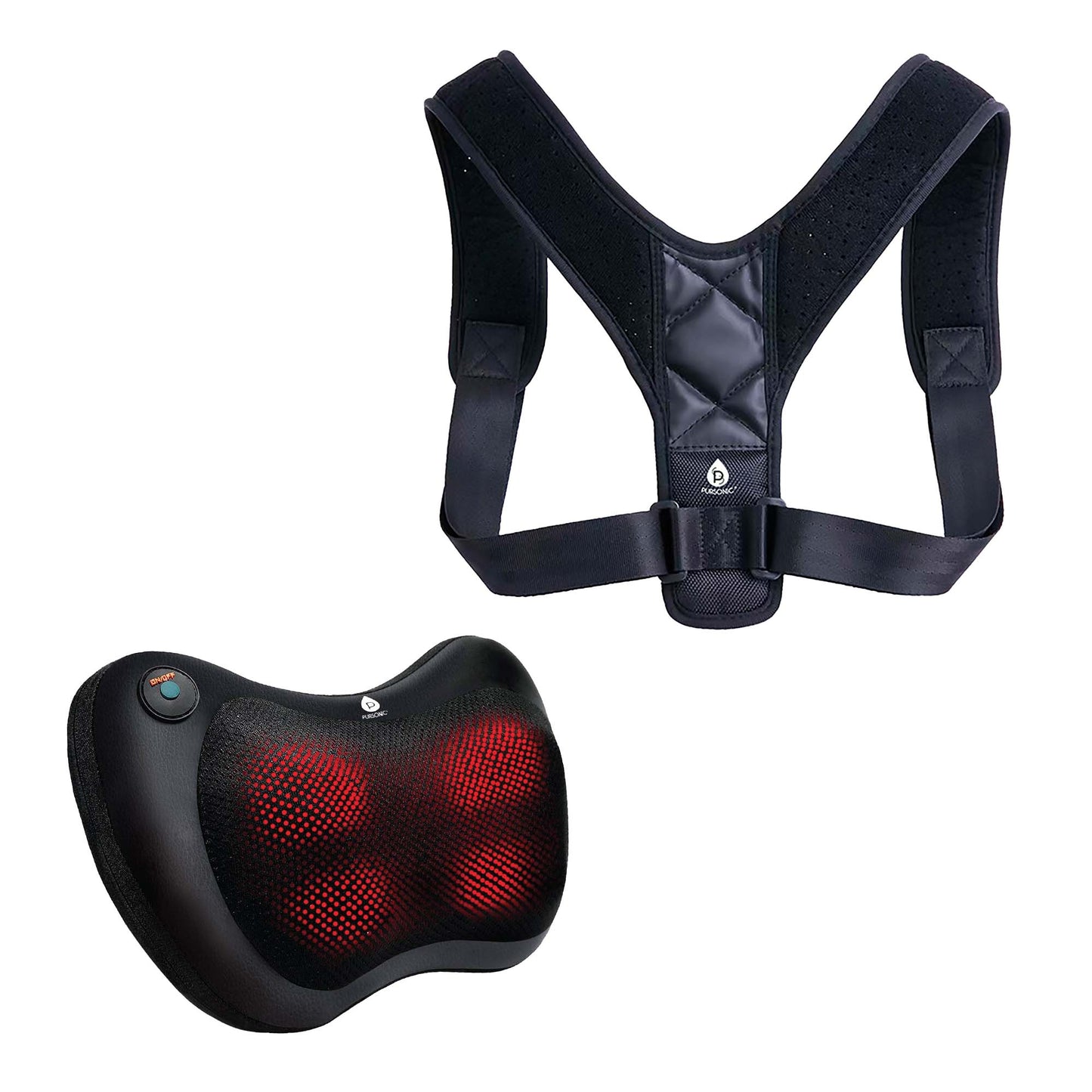 Pursonic Shiatsu Heating Neck & Back Massager + Adjustable Posture Corrector Bundle – Deep Tissue Massage & Spine Alignment Support-0