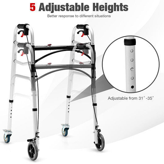 Foldable Aluminum Walker with Seat and Wheels – 350 lb Capacity