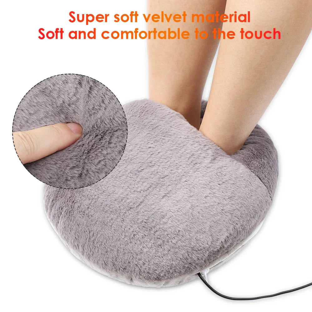 Plush gray foot warmer combines gentle heat therapy with a luxurious velvet, providing soothing warmth that melts away cold and fatigue in minutes.