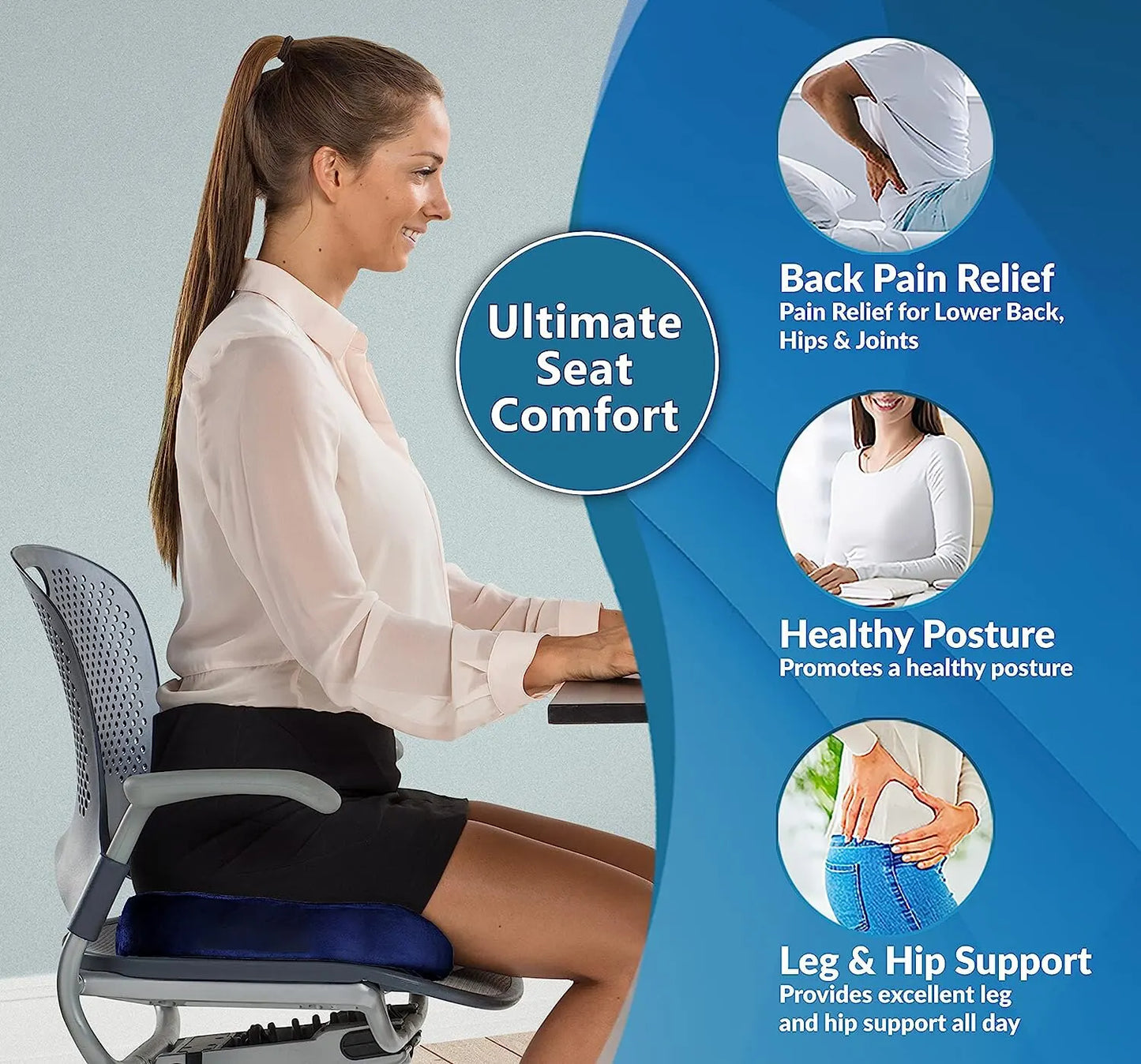 Gel Memory Foam Cushion Non-Slip Coccyx Support Pad Grey-4