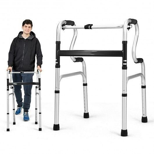 One-Button Folding Aluminum Walking Frame Walker-2