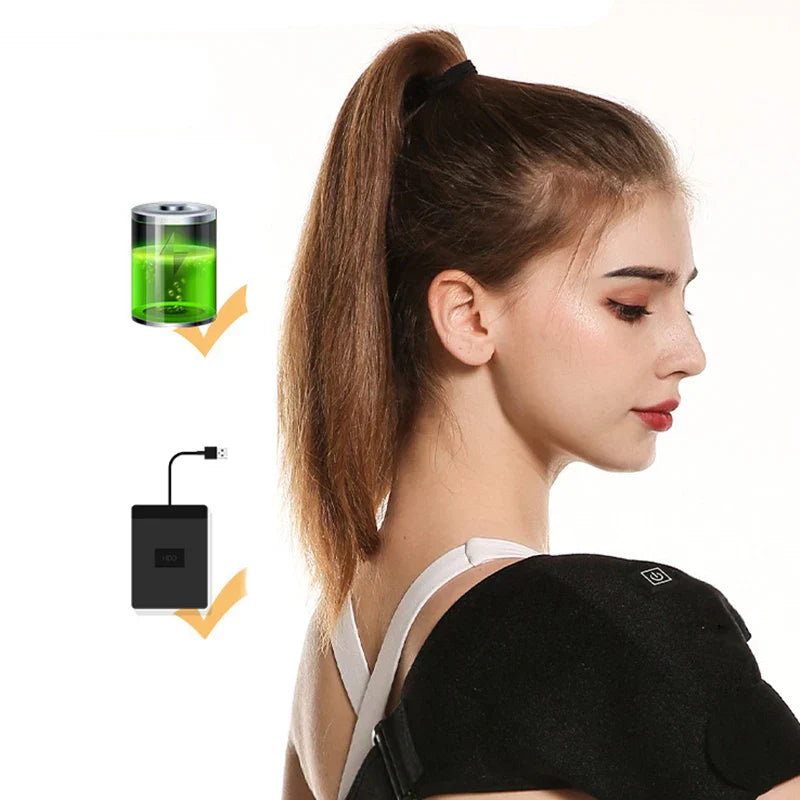 Heating Shoulder Brace provides soothing heat therapy for pain and stiffness. Adjustable, portable, and safe with automatic shutoff.