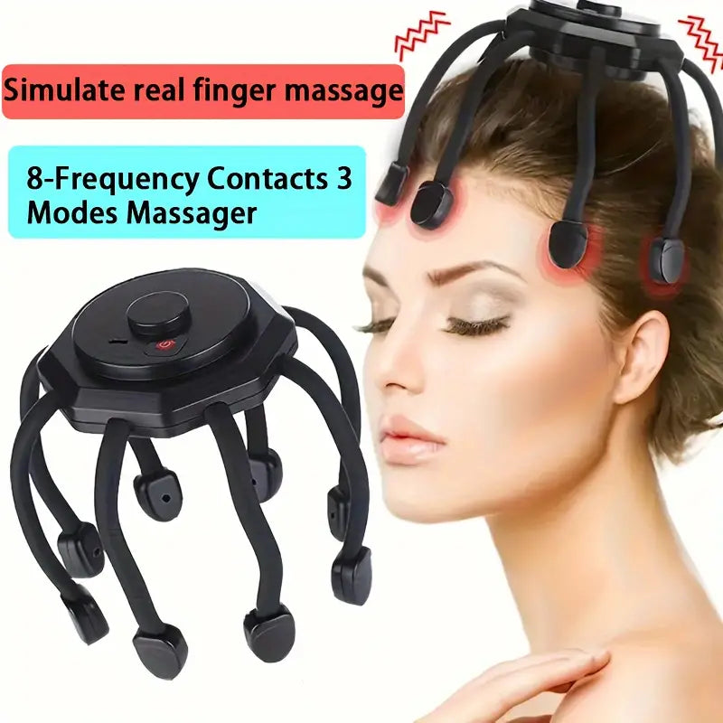 Rechargeable 8-Finger Scalp Massager - Black-1