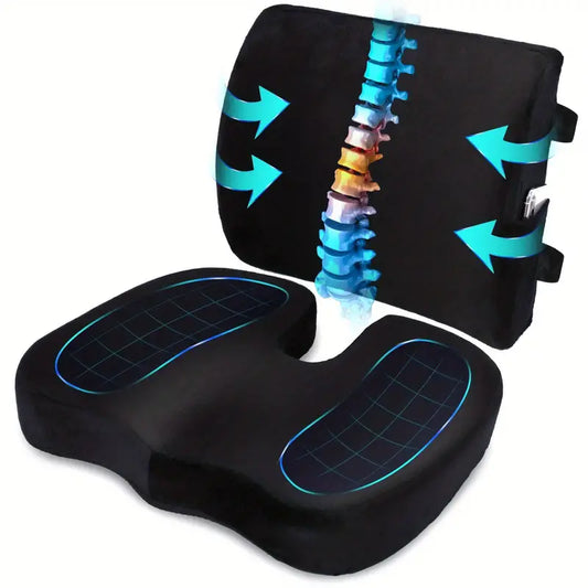 Orthopedic Memory Foam Seat Cushion and Lumbar Support Set