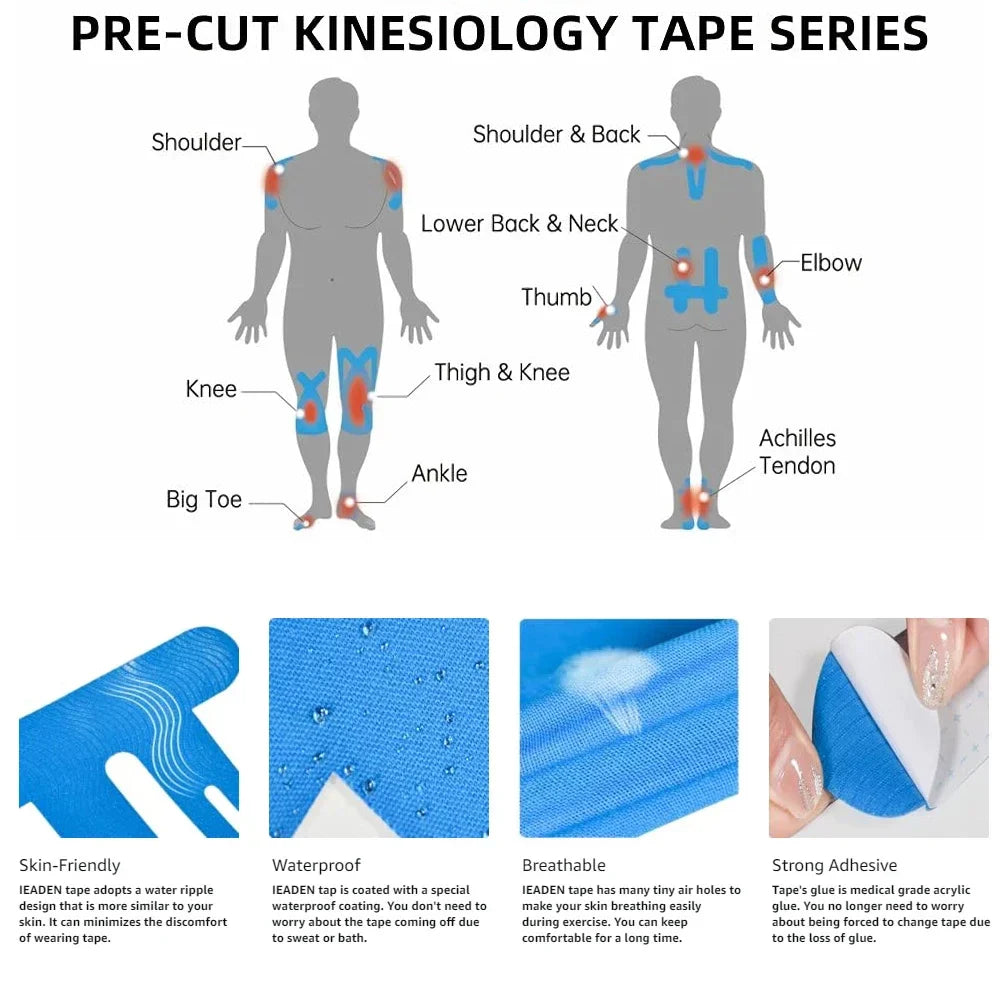 10PCS Waterproof & Elastic Kinesiology Knee Tape Blue-3
