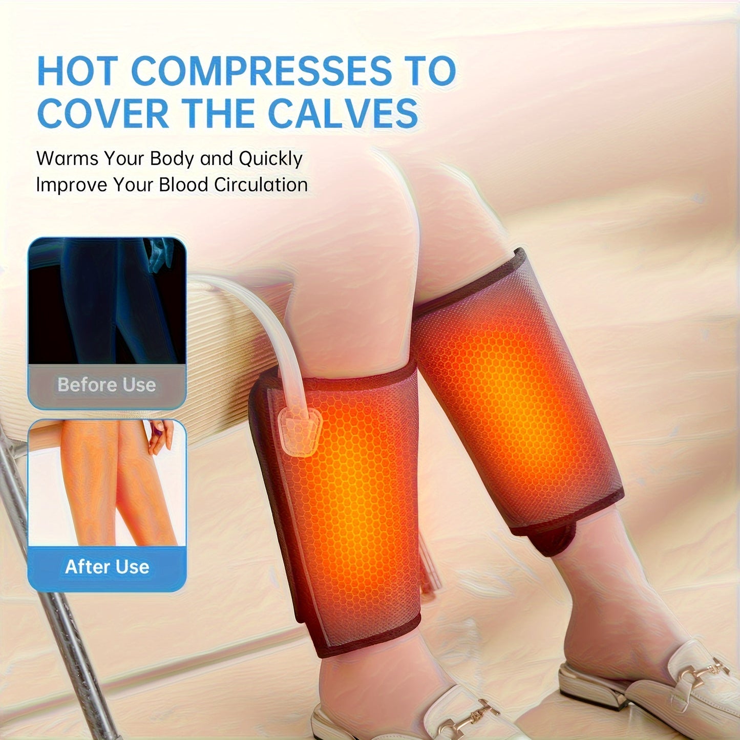 Heated Air Compression Calf Massager with Adjustable Wraps