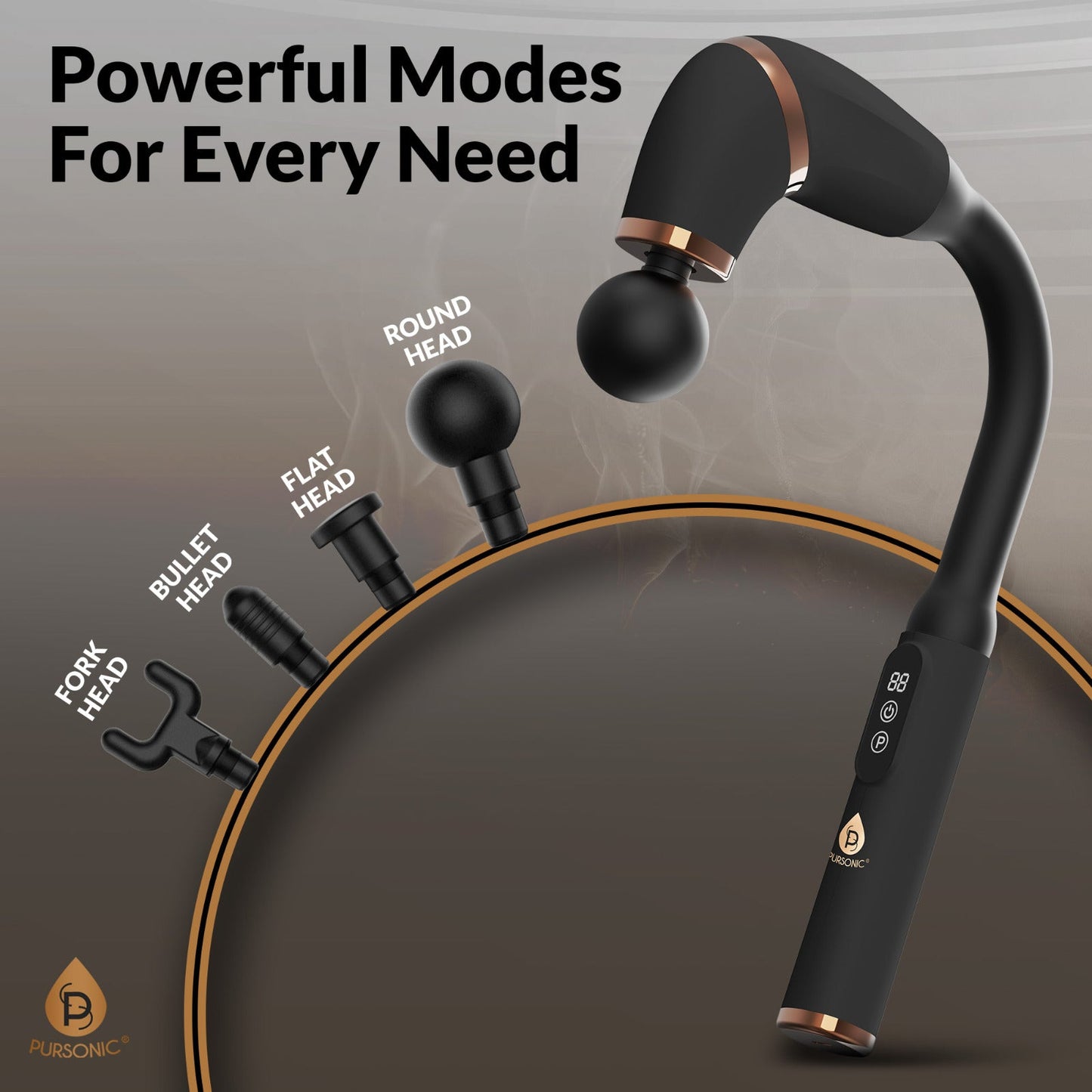 Deep Tissue Percussion Massager with 6 Speeds, 4 Heads