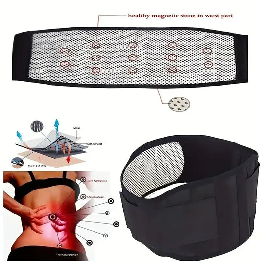 Adjustable Self-Heating Magnetic Therapy Waist & Back Support Belt Black