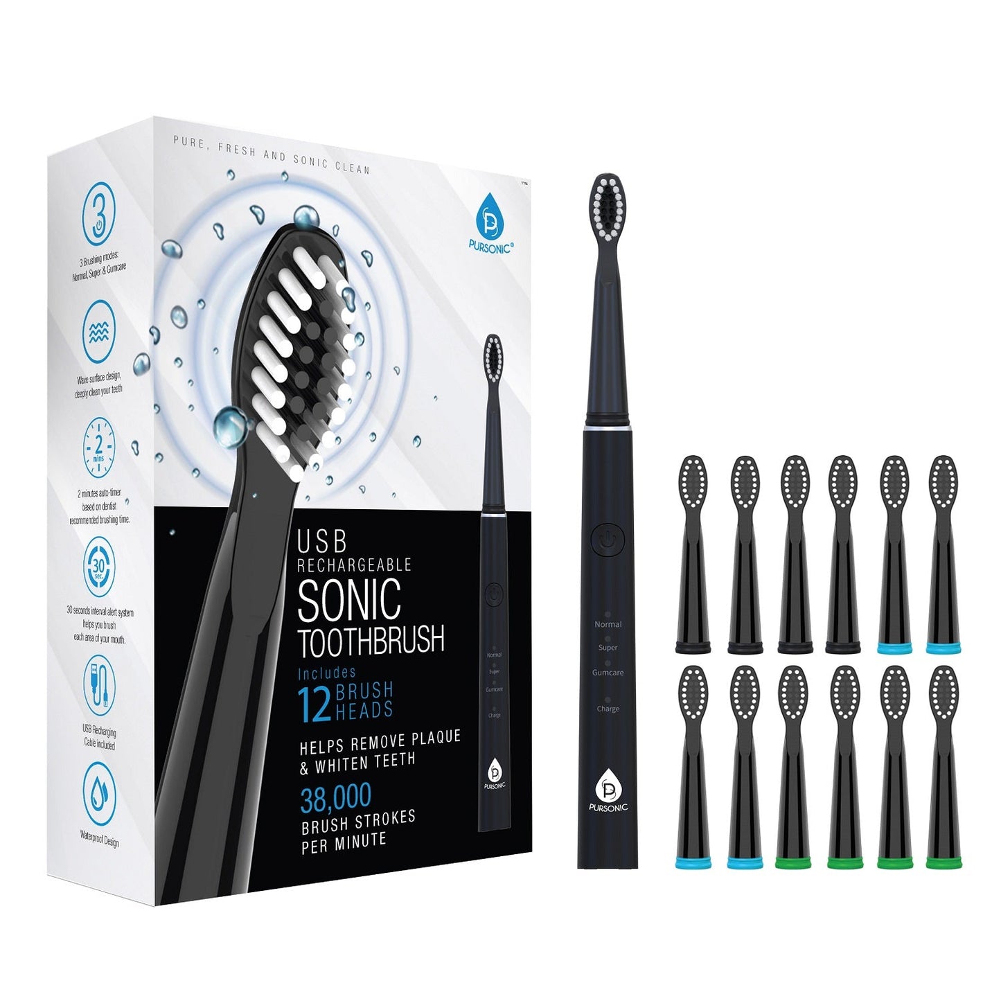 Sonic Toothbrush – 12 Brush Heads, 38,000 Strokes