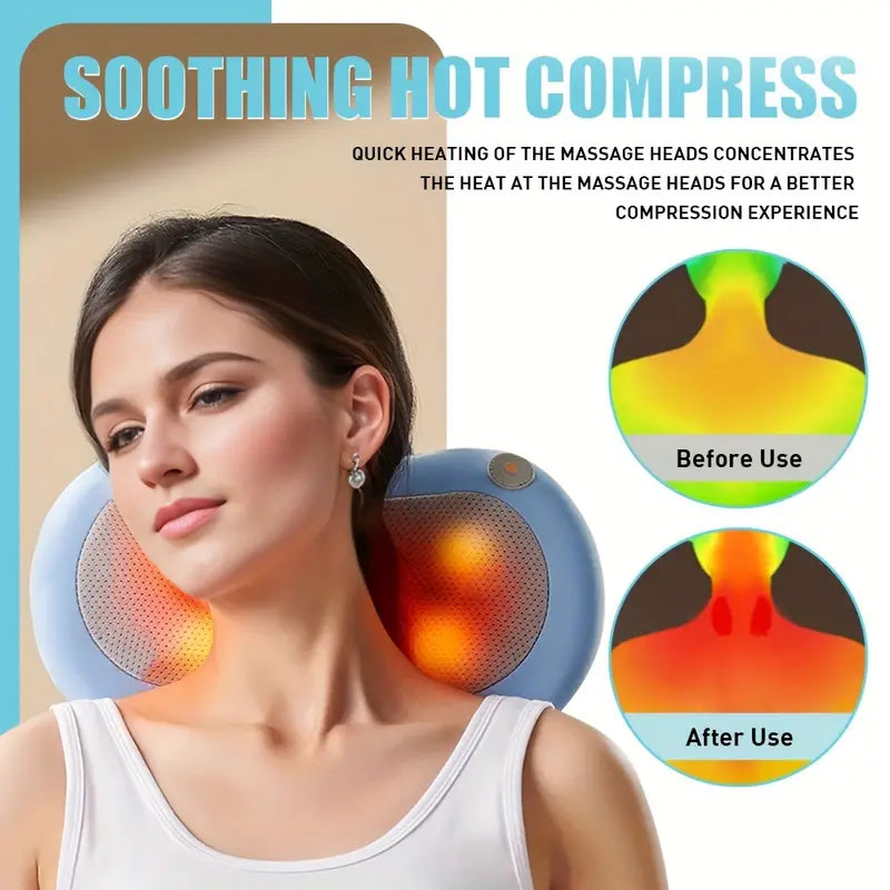 3D Massage Pillow with Heat Function (Blue)-3