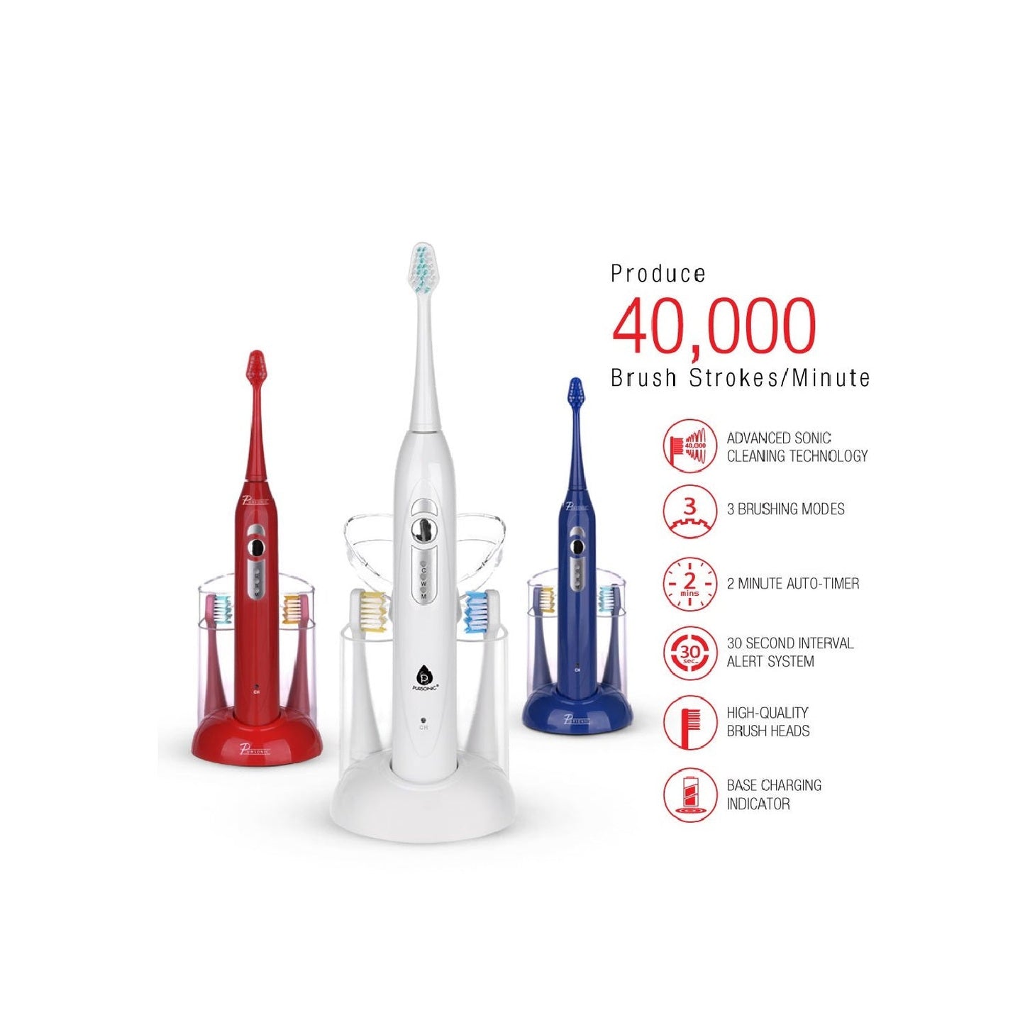 Electric Toothbrush with 12 Brush Heads and Charging Dock