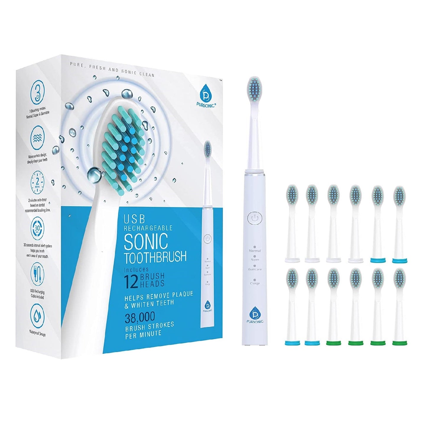 Sonic Toothbrush – 12 Brush Heads, 38,000 Strokes
