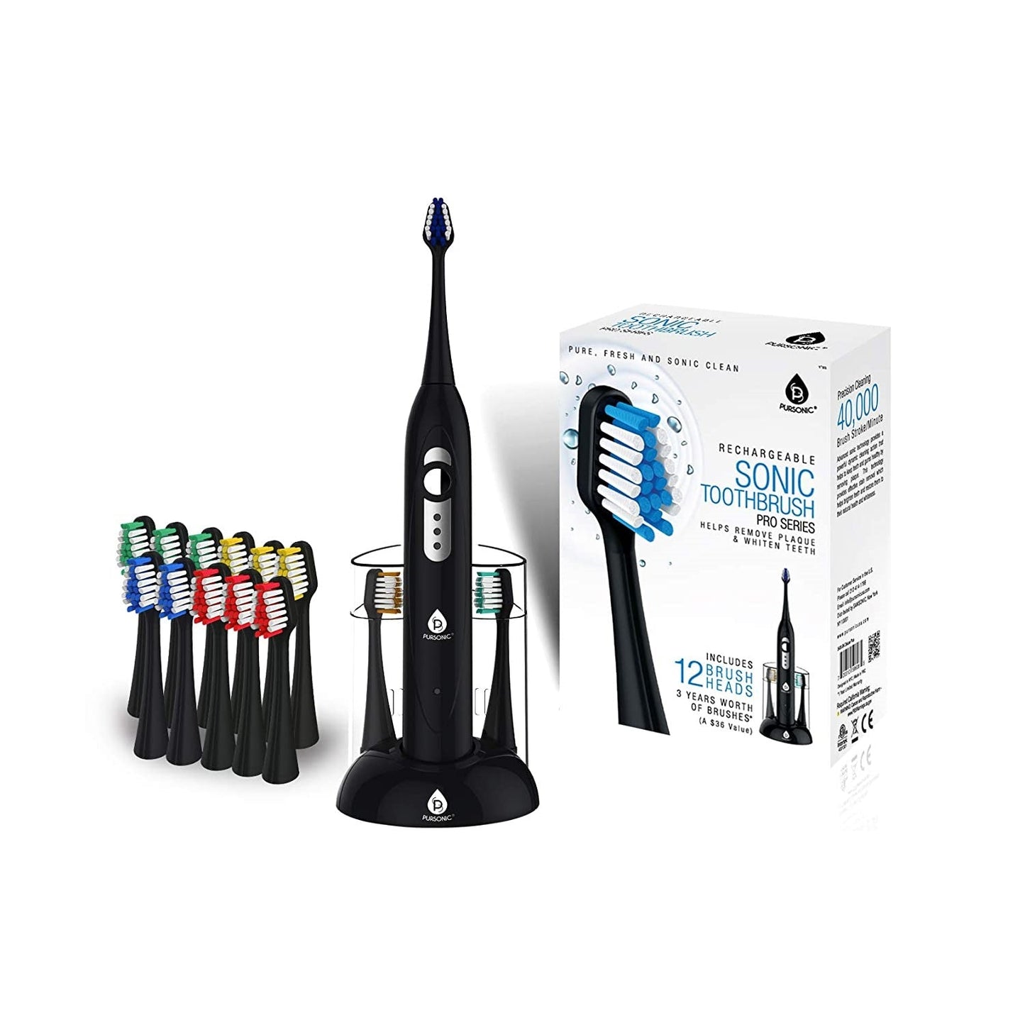 Electric Toothbrush with 12 Brush Heads and Charging Dock