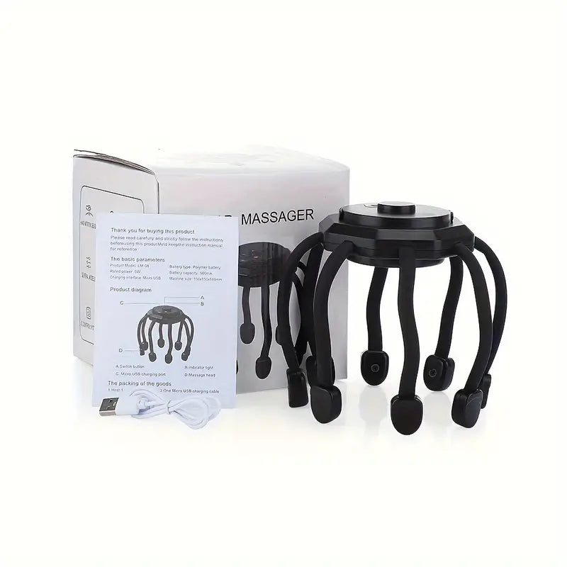 Rechargeable 8-Finger Scalp Massager - Black-2