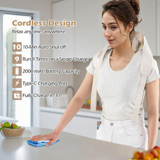 Cordless Neck Shoulder Massager with 2 Heat Levels for Pain Relief