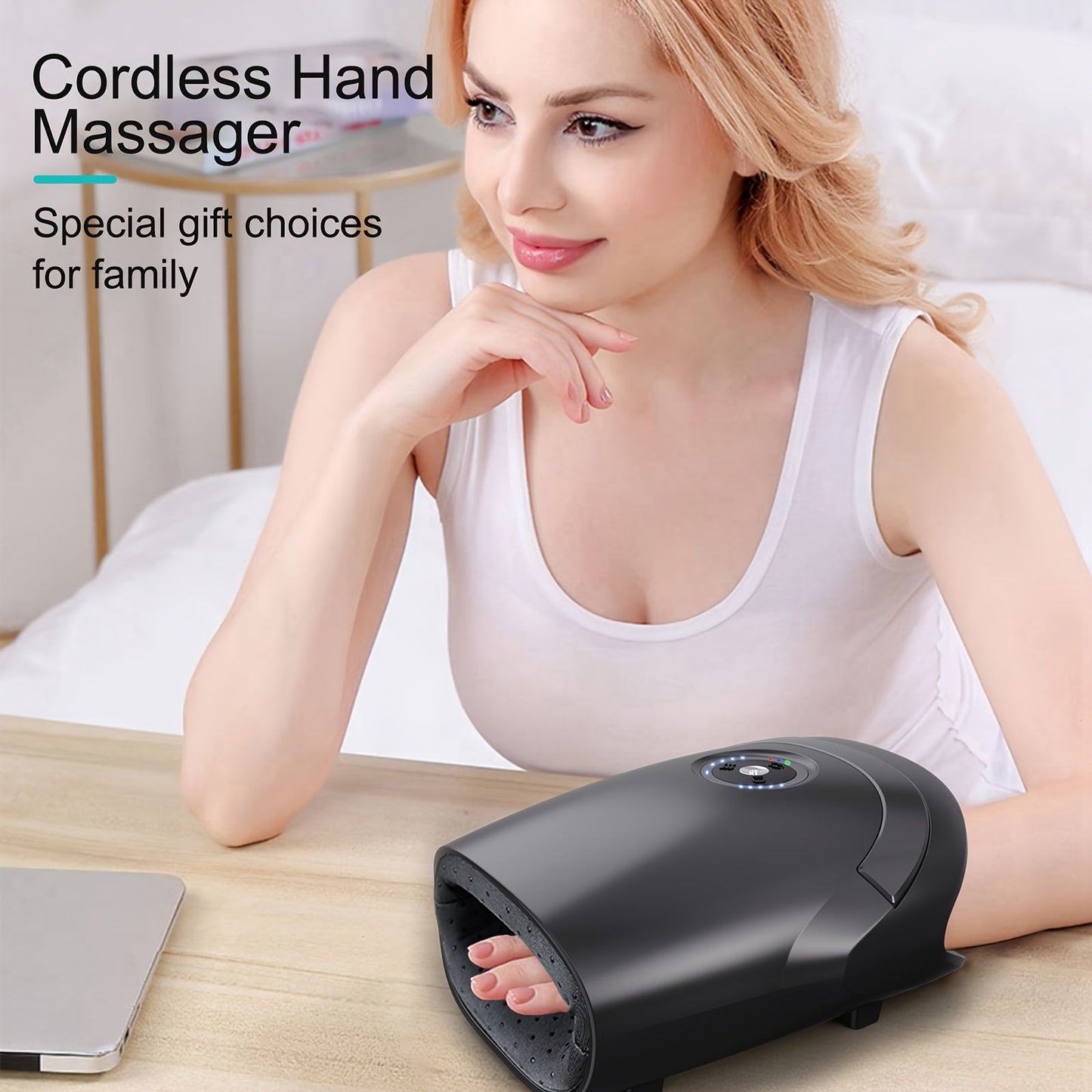 Cordless hand massager with heat and compression. Relieve arthritis, carpal tunnel, and hand fatigue with soothing, rechargeable relaxation anywhere.