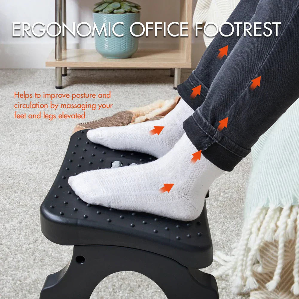 Footrest with Massage Rollers for Posture and Circulation