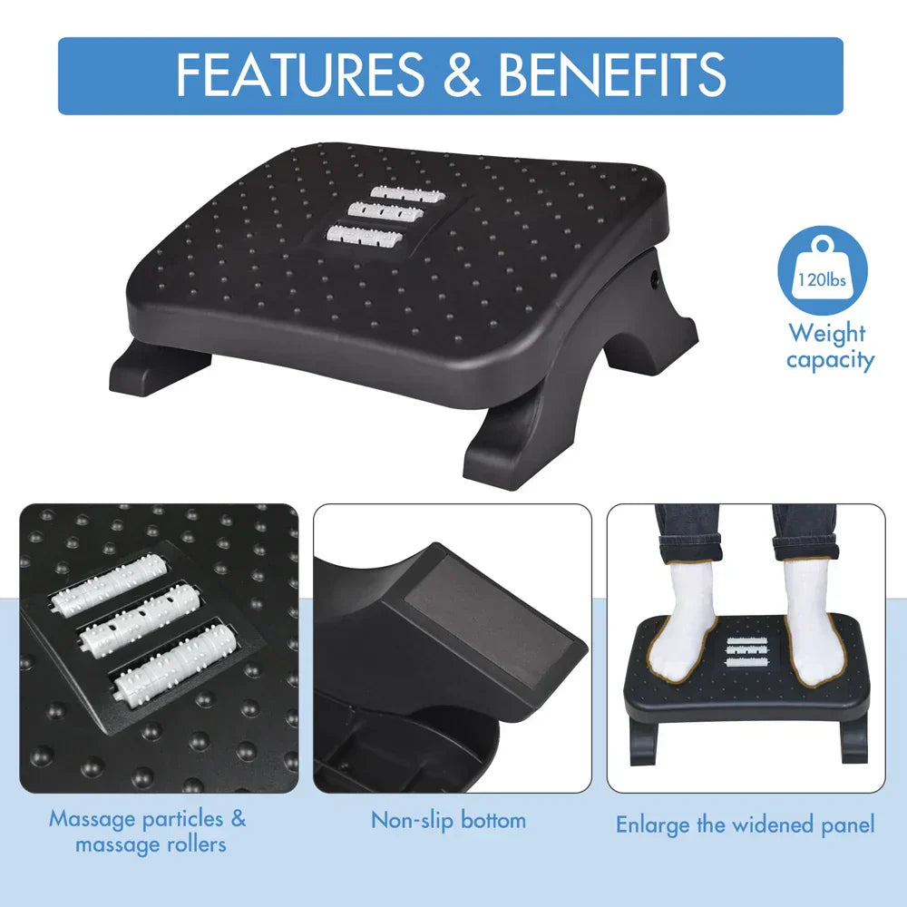 Footrest with Massage Rollers for Posture and Circulation