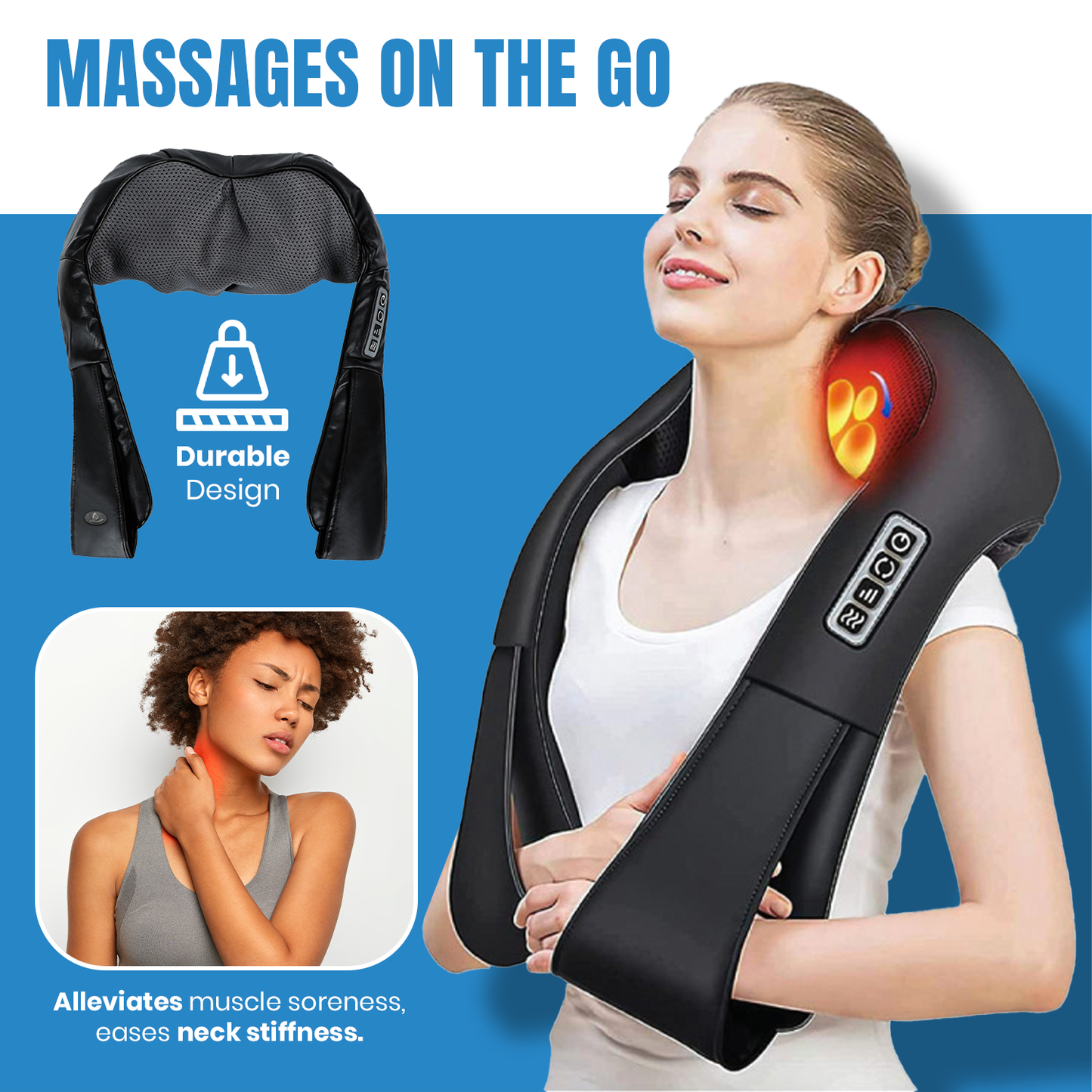 3D Shiatsu Electric Back Massager with Heat and Pain Relief