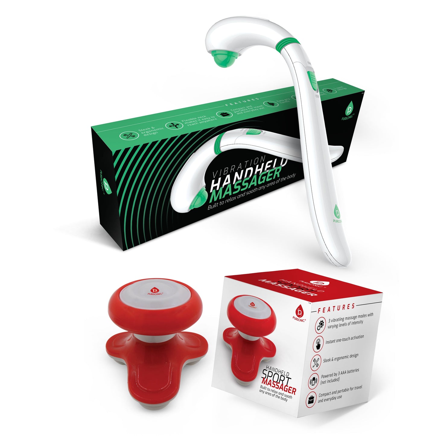 Handheld massager bundle with vibration and spot relief tools. Relieve tension, improve circulation, and enjoy portable muscle recovery anywhere.