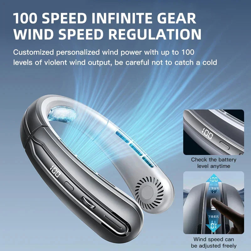 Infinite gear wind speed regulation device with digital display on a blue background