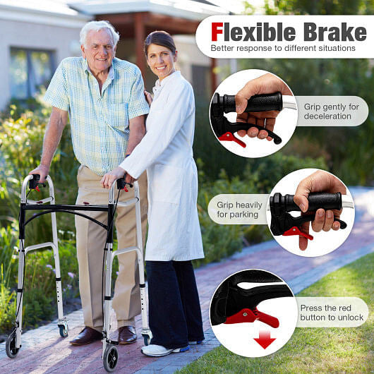 Foldable Aluminum Walker with Seat and Wheels – 350 lb Capacity