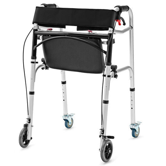 Foldable Aluminum Walker with Seat and Wheels – 350 lb Capacity