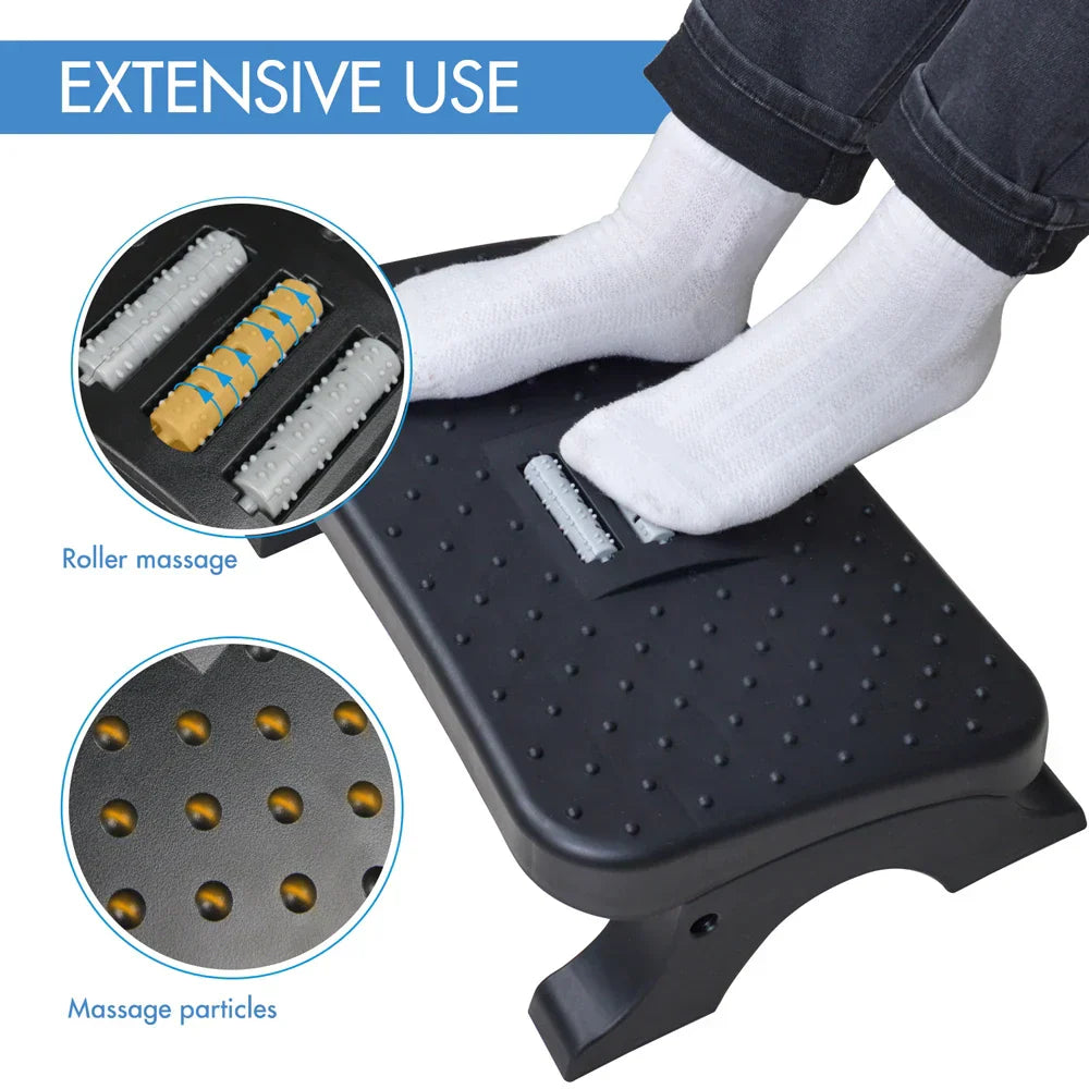Footrest with Massage Rollers for Posture and Circulation