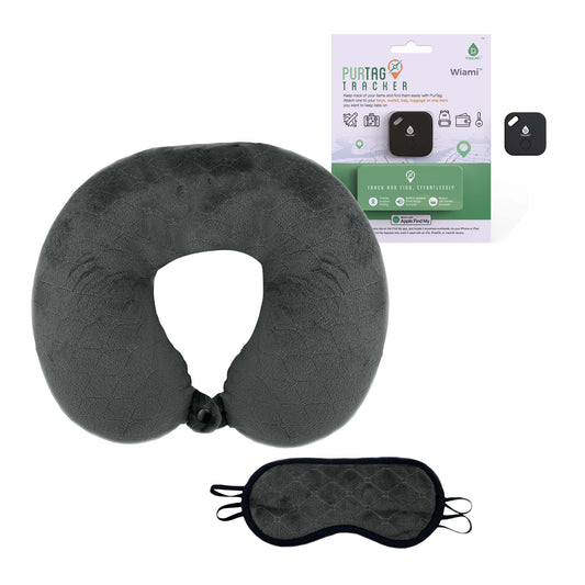 Mindful Traveler Bundle: Memory Foam Travel Pillow with Sleep Mask & Purtag Tracker-0