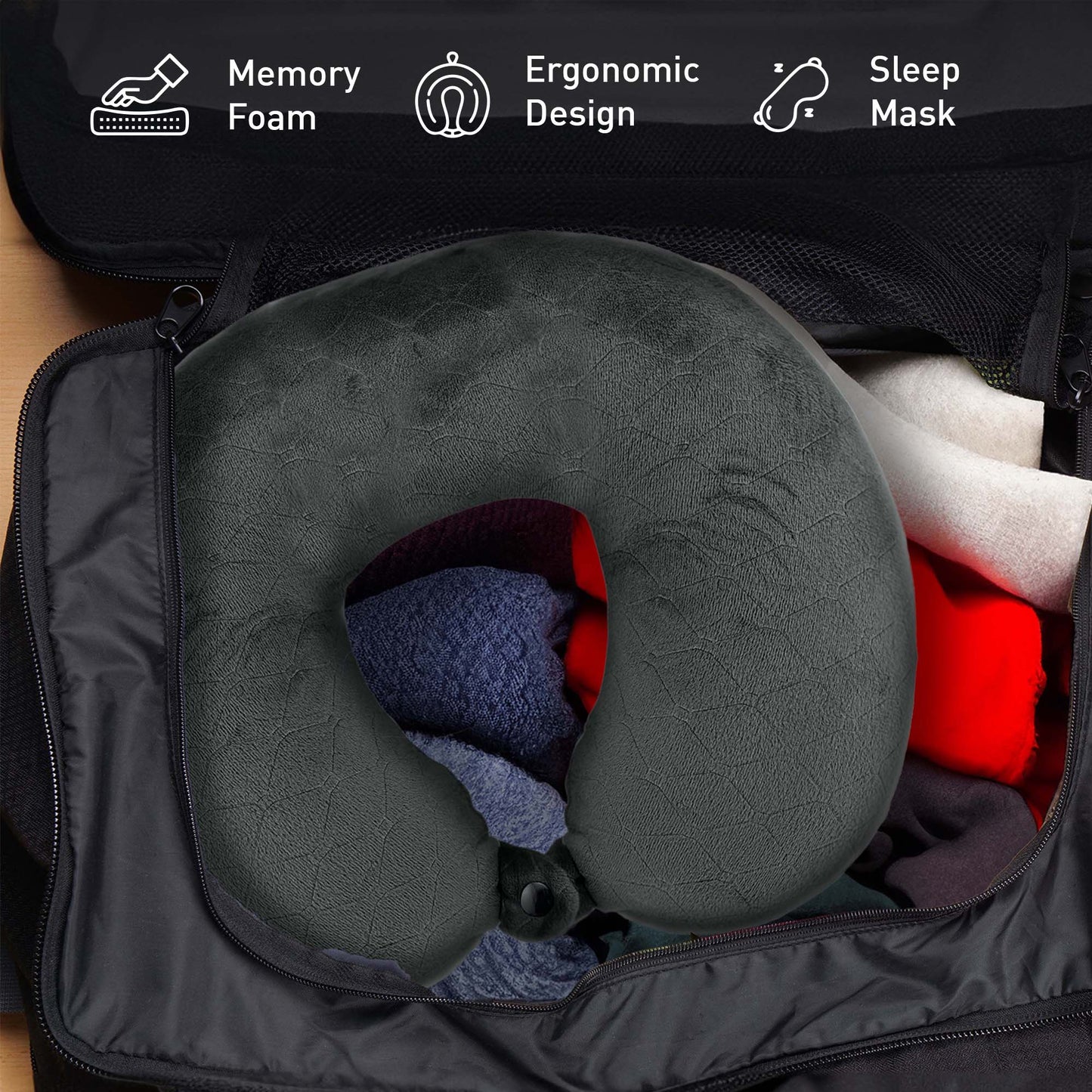 Mindful Traveler Bundle: Memory Foam Travel Pillow with Sleep Mask & Purtag Tracker-2