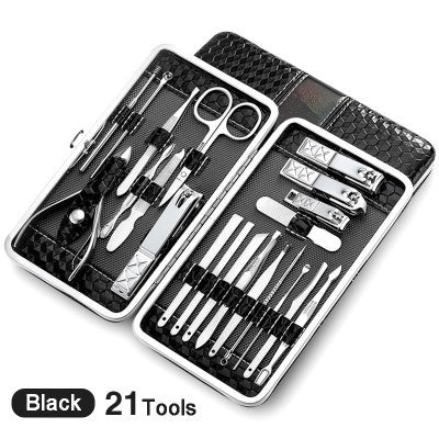 Nail Manicure Tool Kit Combo – 18pc or 21pc Stainless Steel Set