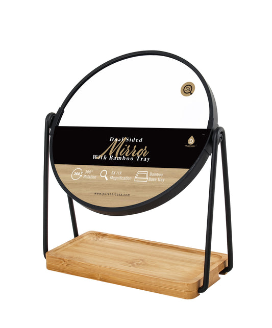 Dual Side Mirror With Bamboo Tray-0