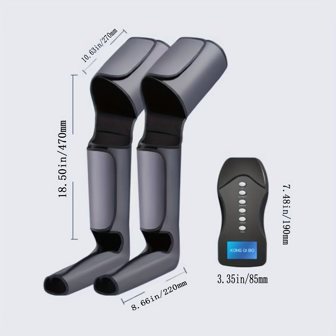 Rechargeable Air Compression Leg and Foot Massager with adjustable speed control. Portable relief for fibromyalgia, tension, and daily muscle fatigue.