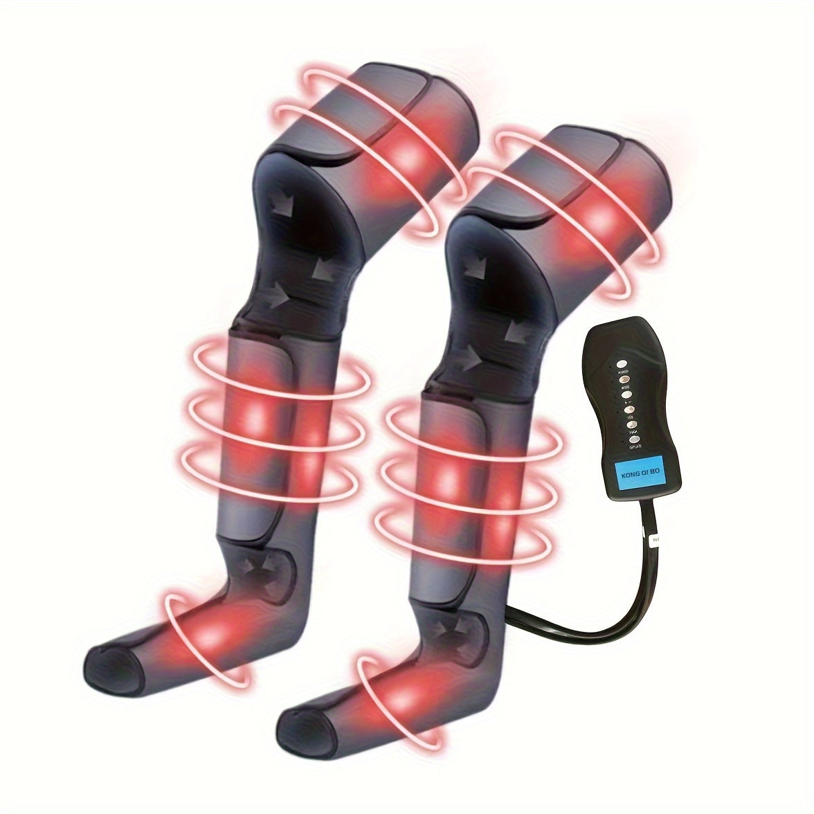 Rechargeable Air Compression Leg and Foot Massager with adjustable speed control. Portable relief for fibromyalgia, tension, and daily muscle fatigue.