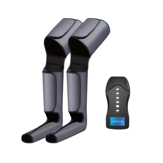 Rechargeable Air Compression Leg and Foot Massager with adjustable speed control. Portable relief for fibromyalgia, tension, and daily muscle fatigue.