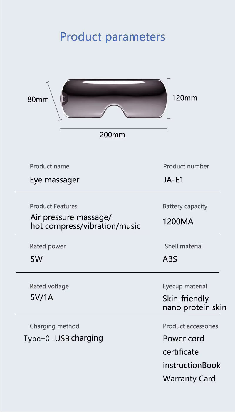 Smart Eye Massager with Heat Compress, Air Pressure and Music