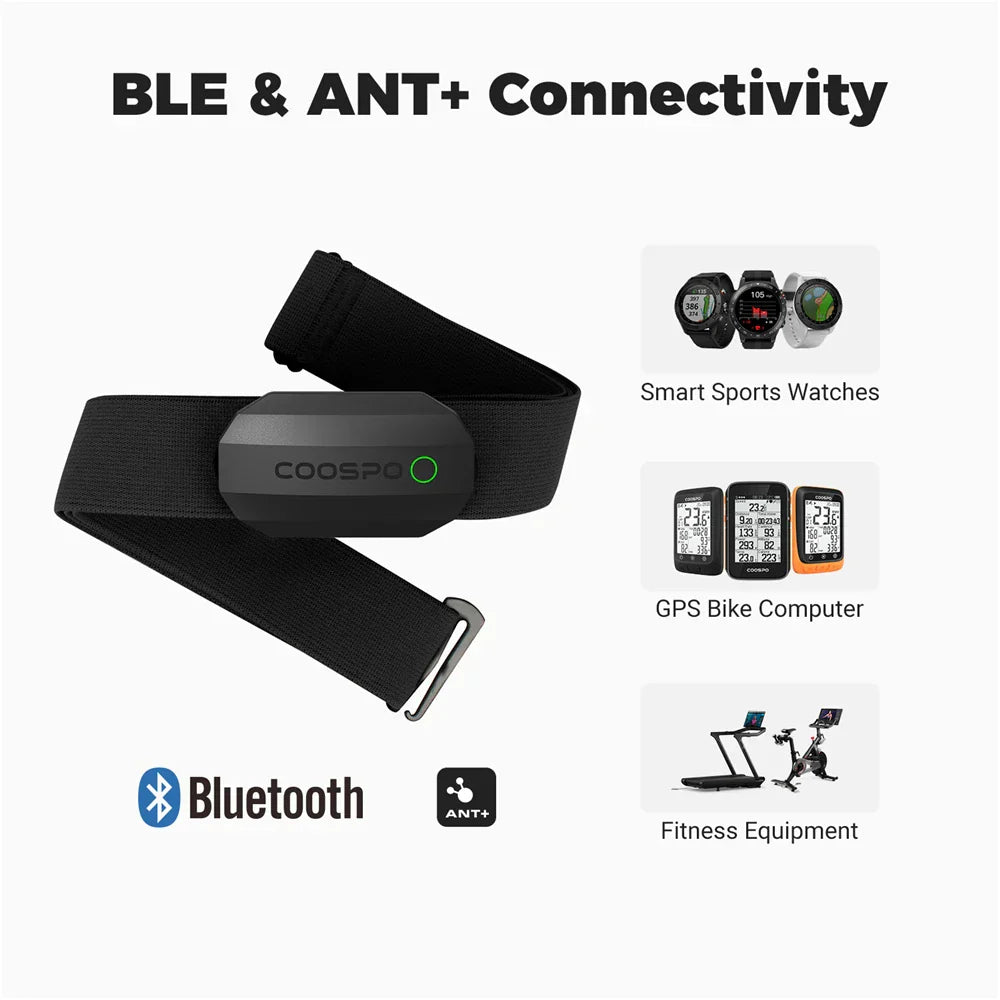 Dual Mode Heart Rate Sensor  ANT+ And Bluetooth Chest Strap Black