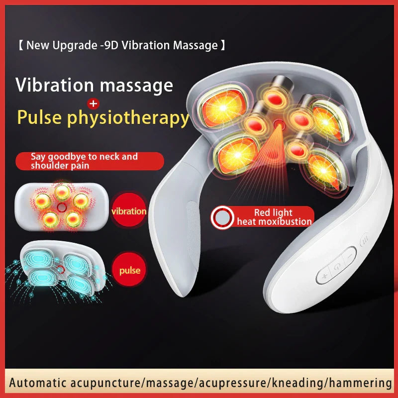 Vibration massage device with red light and heat moxibustion on a black background