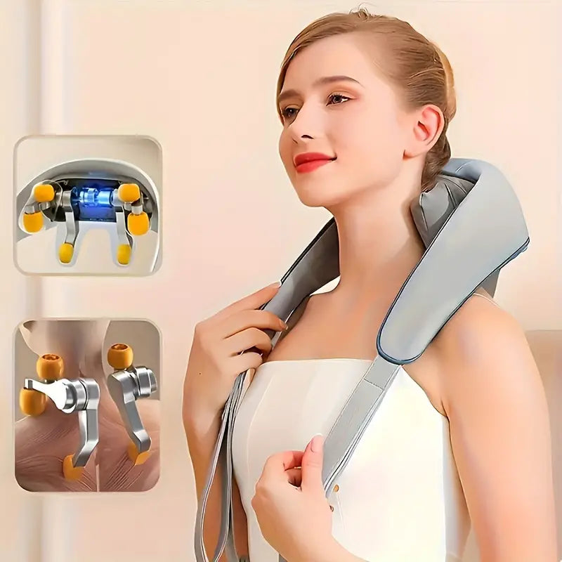 Smart Cervical Neck Massager with heat and adaptive technology. USB rechargeable, portable, and ergonomic for deep tissue neck and shoulder relaxation anywhere.