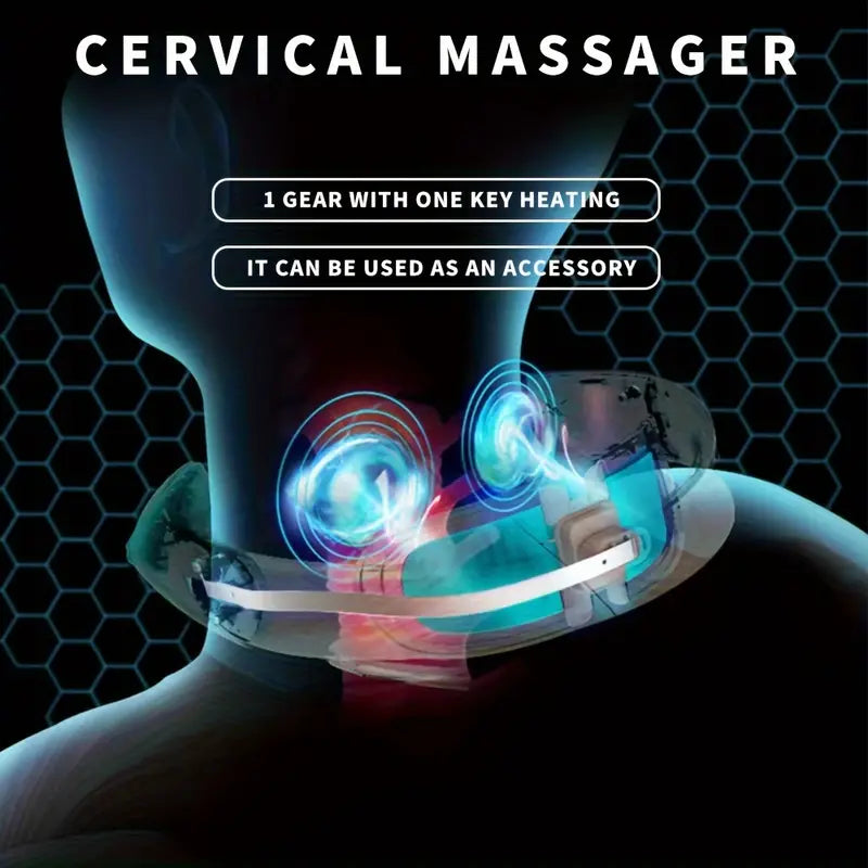 Smart Heated Cervical Neck Massager with 12 massage stages. Promotes circulation, reduces wrinkles, and relieves neck tension with USB rechargeable design.