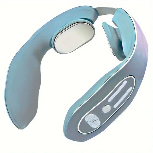 Smart Heated Cervical Neck Massager with 12 massage stages. Promotes circulation, reduces wrinkles, and relieves neck tension with USB rechargeable design.