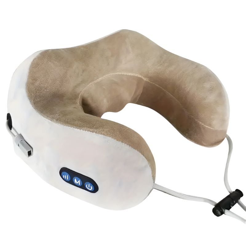 Soothing Heat Therapy U-Shaped Neck Massager Pillow. Deep tissue relief, memory foam comfort, and USB-rechargeable design for daily neck relaxation.