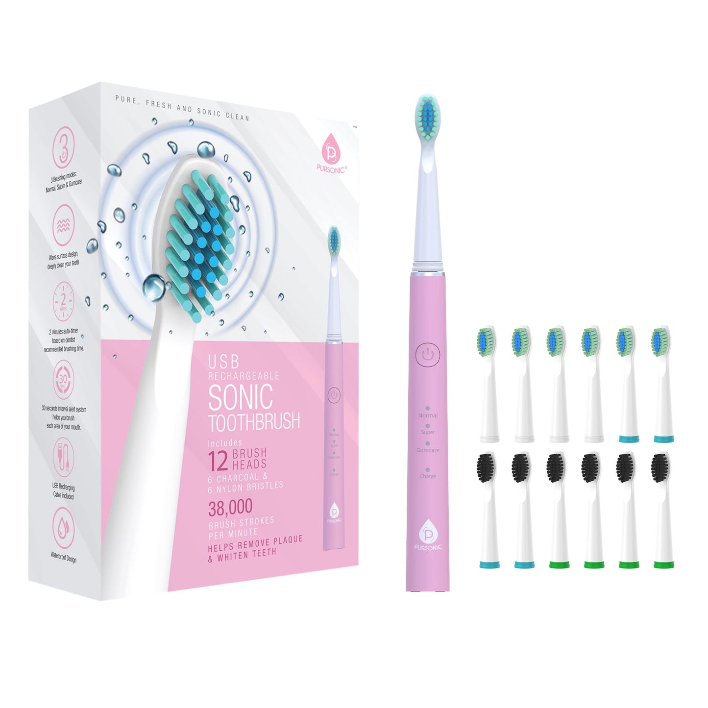 Sonic Toothbrush with 12 Replacement Brush Heads