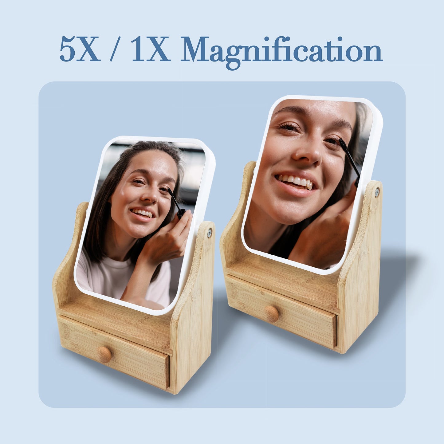 Dual-Sided Vanity Mirror with Bamboo Drawer Base-1