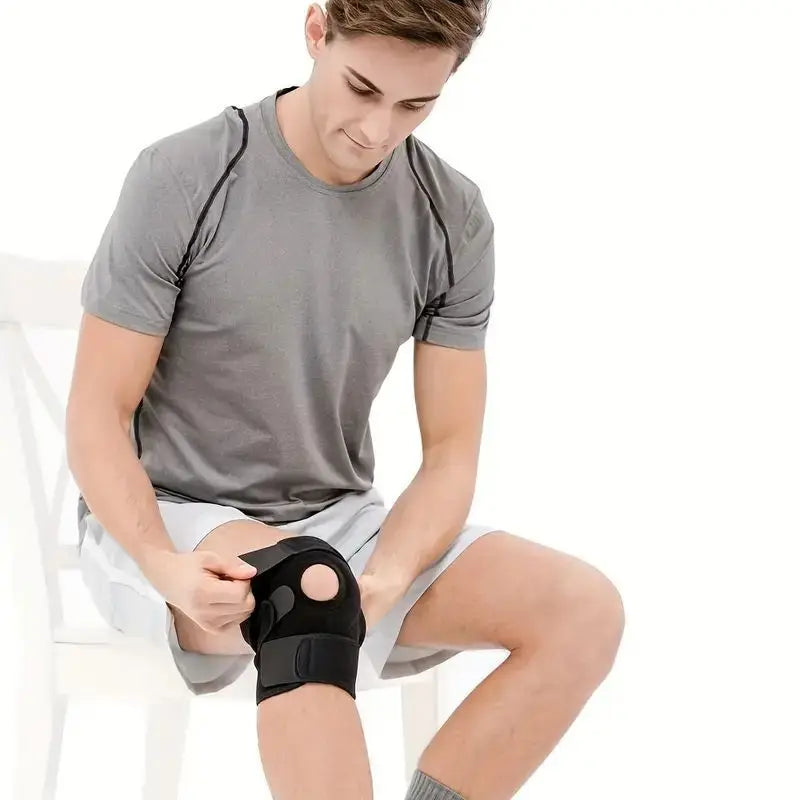 2pcs Adjustable Patella Knee Support Brace Dual Strap Protector Black-2