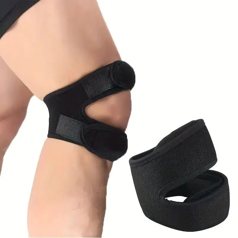2pcs Adjustable Patella Knee Support Brace Dual Strap Protector Black-1